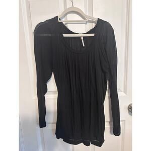 Free People Sheer L/S Black Top Large